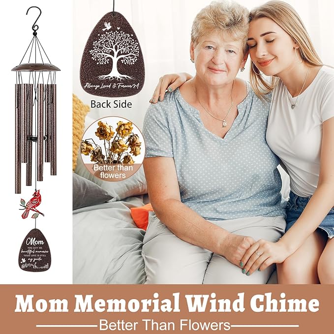 Memorial Gifts for Loss of Mom - 36'' Memorial Wind Chimes for Outside, Sympathy Bereavement Condolence Grief Remembrance Funeral Gifts for Loss of Mother Love One, with S Hook Greeting Card