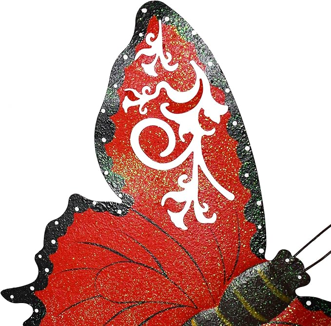 Decorative Butterfly Garden Decor Outdoor Butterfly Garden Stake Decor, Metal Butterfly Yard Stake Garden Insect Decor Patio Lawn Backyard Decor (Red)