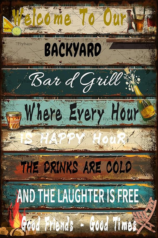 Flyhaw Backyard Bar Sign Grill Rules Tin Poster Backyard Signs Funny Rules Sign Porch Tin Poster Outdoor Plaque12x8 Inches