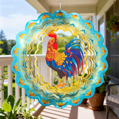 Stainless Steel 3D Chicken Wind Spinner Garden Yard Patio Porch Decor, Birthday Gifts for Women Mom Grandma, 12 Inch Hanging Rooster Wind Spinners Outdoor Chicken Coop Decoration