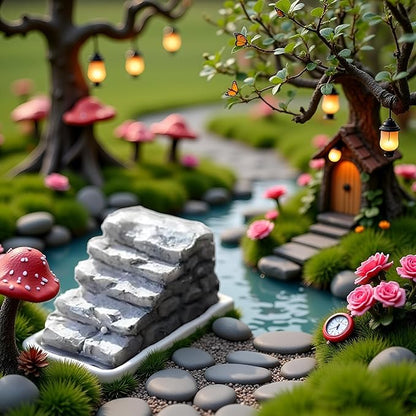 Jinshining Straight Stone Stairs Miniature Fairy Garden Accessories,Miniature Pond Lawn Ornament Figurines, Mini Lighthouse Water Well Bridge Figurines, Micro Landscape Ornaments for Garden DIY Kit