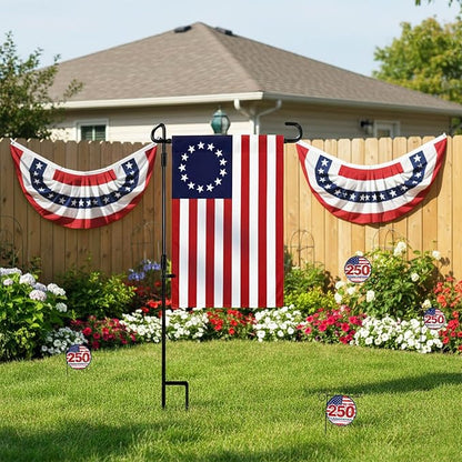 TOPFLAGS Garden Flag Stand with Betsy Ross Flag Garden Flags 12 x 18 Inch Metal 13 Star American Yard Flag Holder Pole Stake Small Flag Stands with Clips and Stopper
