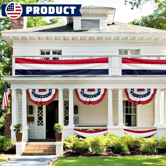 2Pack Patriotic Bunting Flag 3x30Ft American Bunting Décor 4th of JulyOutside Decor Memorial Days Large Red, White & Blue Banner Veterans Day CelebrationPorch Garden Outdoor