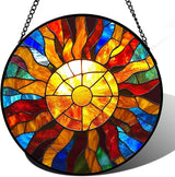 Stained Glass Window Hanging, Sunrise Suncatcher for Window Doors Garden Home Decoration, Abstract Colorful Glass Panel Ornaments for Women,Men,Wife, Lovers, and Mom 7.8×7.8 in
