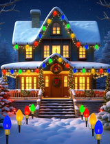 C9 Christmas Pathway Stake Lights, 7Ft String Lights with 4 Jumbo C9 Multicolor LED Bulbs, Stake, Christmas Decorations for Outdoor Garden Walkway