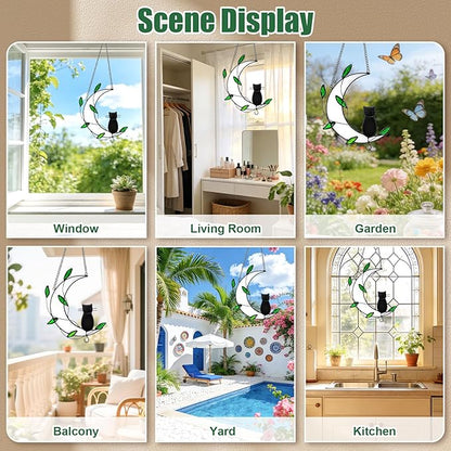 Stained Glass Window Hanging Suncatcher, IDEA SHOW Cat Loss Sympathy Gift, Real Glass Window Hanging Ornament, Handcrafted Home Decor Memorial Gift for Lover Cat Loss