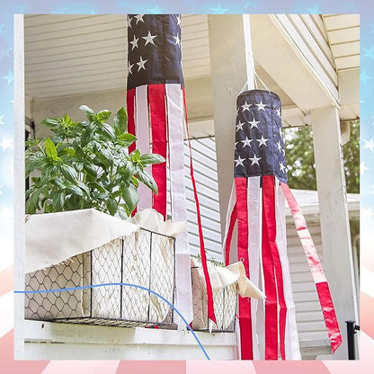 2Pack American Flags Windsock 60Inch Patriotic Decor 4th of July Windsocks with Embroidered Stars Wind Socks Hanging USA Flag Windsock Decoration for Outside Décor Memorial Day,Presidents Day