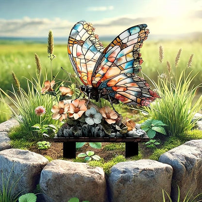 Garden Stake Decor, Acrylic 2D Flat Cute Animal Statue, Fairy Sculptures Ornament Indoor Outdoor Yard Lawn Pot Plant Decorative Accessories (Floral Butterfly)