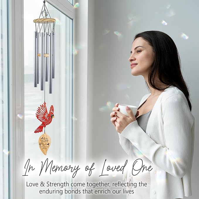 Personalized Crystal Memorial Wind Chimes Loss of Mom Dad Nana Papa Sympathy Ornament Cardinal Bird Keepsake Weatherproof Remembrance Gift in Memory Loved Ones for Window Outdoor Garden Decor