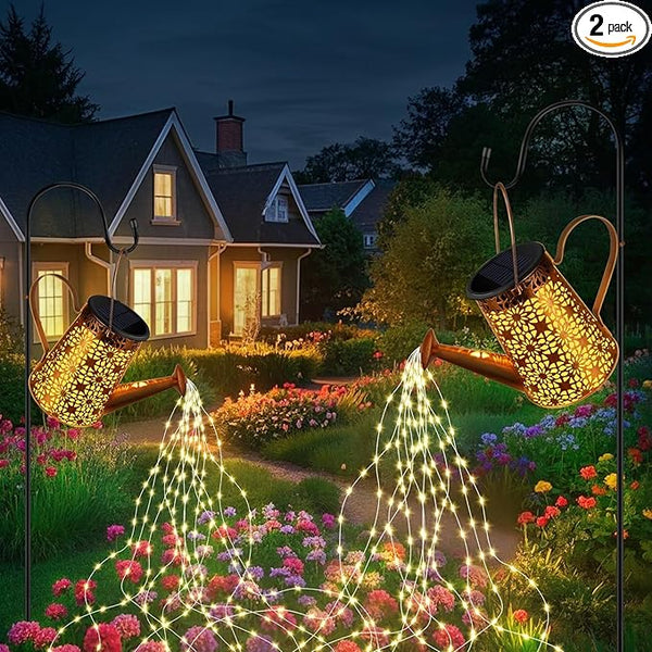 Forlivese 2PCS Solar Watering Can with Lights, Solar Lights Outdoor Decorations with Hanging,Waterproof Watering Can Landscape Light for Patio Gardening Pathway 90LED