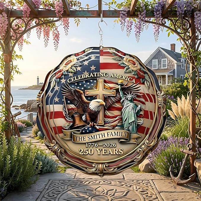 Patriotic Eagle USA 250th Anniversary Wind Spinner, 1776-2026 Metal Outdoor Decor, Liberty Bell & Betsy Ross Design, Independence Day Gift, 8-inch Spinner 1