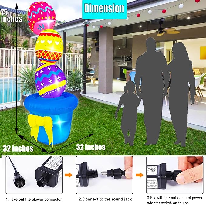 Easter Inflatables Outdoor Decorations 6FT Inflatable Stacked Eggs on Flowerpot Built-in LED Lights for Spring Holiday Party Indoor Outdoor Blow Up Decor for Garden Lawn Patio Decoration
