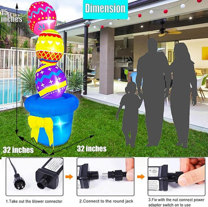 Easter Inflatables Outdoor Decorations 6FT Inflatable Stacked Eggs on Flowerpot Built-in LED Lights for Spring Holiday Party Indoor Outdoor Blow Up Decor for Garden Lawn Patio Decoration