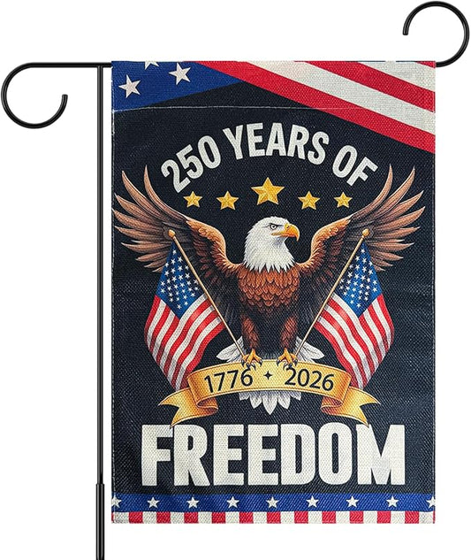 250 Anniversary USA Garden Flags, 250 Year American Anniversary Yard Flags 12x18 Inch Double Sided, Patriotic with Eagle Design Flag 250th Anniversary Decorations for Porch Patio Lawn Garden Decor