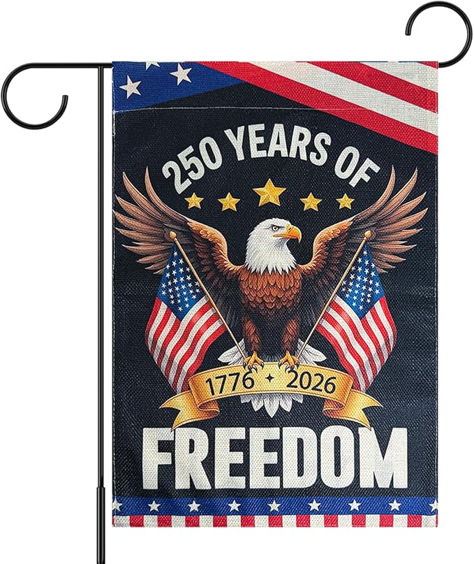 250 Anniversary USA Garden Flags, 250 Year American Anniversary Yard Flags 12x18 Inch Double Sided, Patriotic with Eagle Design Flag 250th Anniversary Decorations for Porch Patio Lawn Garden Decor