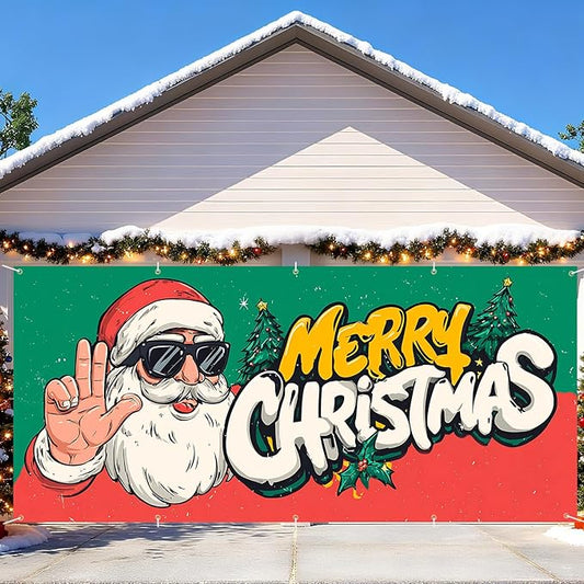 7 x 16 ft Christmas Garage Door Decorations Merry Christmas decorations Xmas Garage Door Cover, Happy New Year Hanging Banner for Home,Outdoor,Indoor,Party