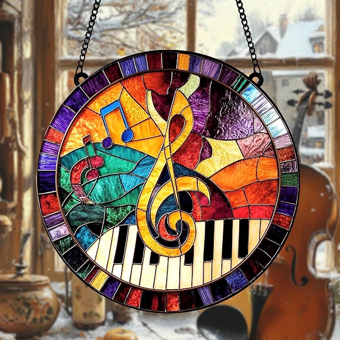 Music Teacher Acrylic Suncatcher Treble Clef Faux Stained Glass Window Hanging Music Lover Piano Teacher Appreciation Gift