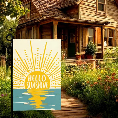 Hello Sunshine Summer Garden Flag Boho Sunset Over Sea Yard Flags Vertical Yard Decorations Outdoor Flag Farmhouse Porch Lawn Patio for Outside 12x18 Double Sided