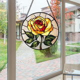 Stained Glass Window Hanging - Elegant Yellow Rose Flower Sun Catcher for Door Garden Home Decor Suncatcher Christmas Mother's Day Birthday Gifts for Women Mom Girl Nana Friend 9.8 in