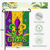 Mardi Gras Garden Flag 12x18 Inch Double Sided Fleur de Lis Yard Flags for Outside Decoration Carnival Beads New Orleans Small Flags for Garden Outdoor