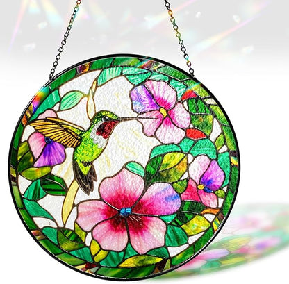 7.8" Hummingbird Stained Glass Suncatcher, Bird Suncatcher for Window Hanging, Art Decor for Home Garden Housewarming, Gift for Mom, Grandma, Women, Friend, Bird Lover BIRD-31B-SG8