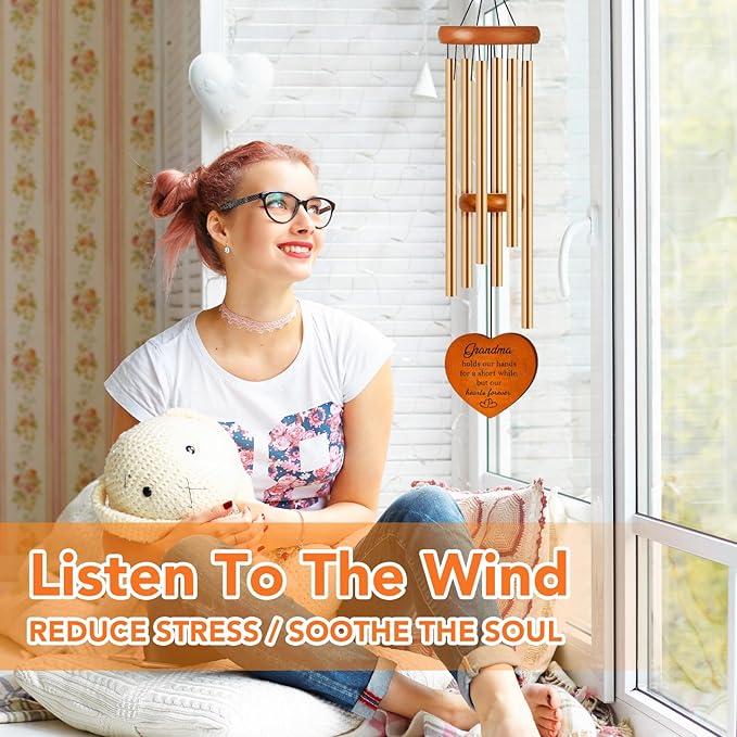 Gifts for Grandma, 25.5" Aluminum Wind Chimes for Outside with Heart Catcher, Grandma Birthday Gift from Grandchildren for Grandmother, Nana Gifts for Birthday, Christmas, Thanksgiving, Home Decor