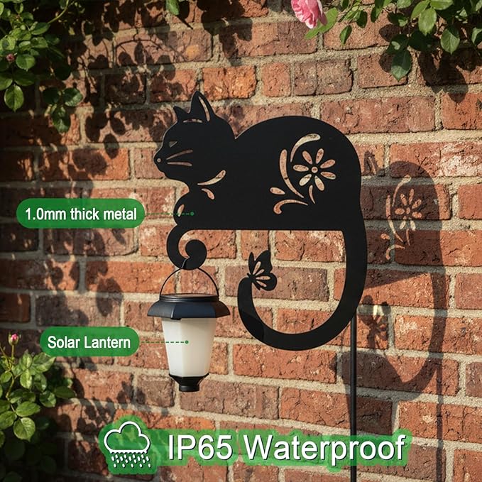 Cat Solar Lights Outdoor,Metal Black Cat Yard Decorations Outside for Garden Decor Stake,Solar Lights for Pathway,Women Gifts
