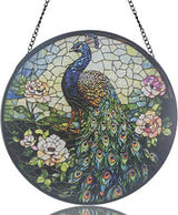 Stained Glass Sun Catcher,Peacock Glass Window Hanging Garden Decor,Sun Catchers Indoor Window,Whimsical Decoration for Home Backyard Patio Lawn Porch with 6.3 INCH