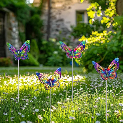 4Pcs Butterfly Garden Stakes Decor, Colorful Butterflies Decorations, Metal Yard Art for Outdoor Lawn Porch Pathway Yard Patio Plant Pot Ornaments (Butterfly- B)