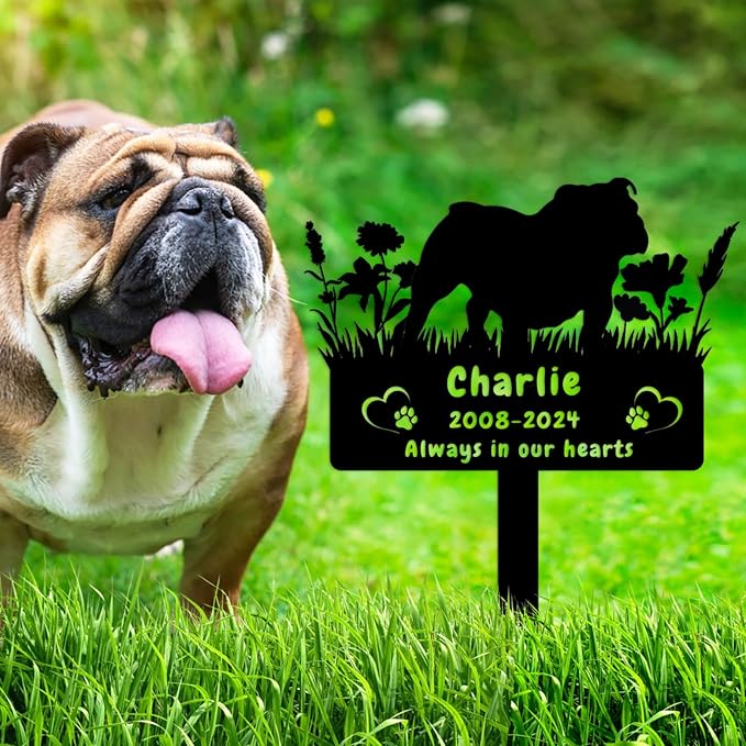 Personalized Bulldog Dog Memorial Grave Marker,Custom Dog Memorial Memorial Stake,Dog Memorial Plaque Burial Stake Engraved Sign,Sympathy Grave Stake for Lost Dog,Dog Memorial Statue Headstone Bulldog