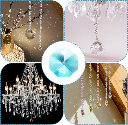 PATIKIL K9 Crystal Octagon Beads 2 Holes Pendants, 60 Pack 14mm Chandelier Prisms Parts Ornaments Hanging Beads for DIY Arts Crafts Decoration, Clear Blue