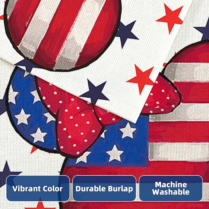 Welcome 4th of July House Flags for Outdoor Decoration, Patriotic Air Balloon Stars Large Yard Flag,Decorative 250th America Years Anniversary Decor for Summer Outside,28x40 Inch Vertical Double Sided