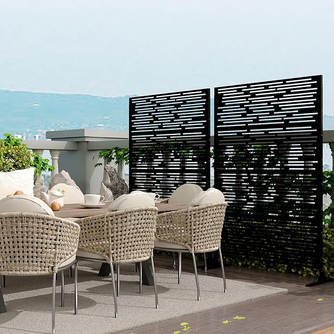Garveelife Metal Privacy Screen 72" H×47" W for Outdoor Freestanding Decorative Privacy Wall Panels with Stand, Patio Balcony Screens for Outside Divider Deck Porch Garden, 1PC