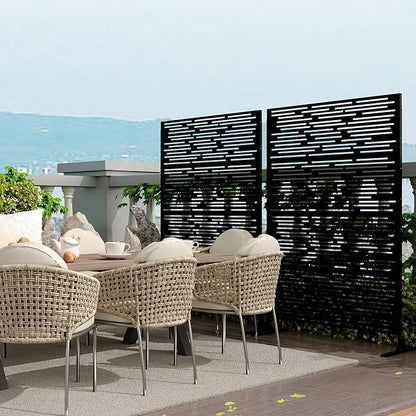 Garveelife Metal Privacy Screen 72" H×47" W for Outdoor Freestanding Decorative Privacy Wall Panels with Stand, Patio Balcony Screens for Outside Divider Deck Porch Garden, 1PC