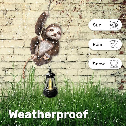 Solar Sloth Hanging Statue with Lantern – Indoor Outdoor Climbing Sloth Decor for Garden Yard Porch Balcony, Cute Animal Yard Art, Housewarming for Mom Grandma Women