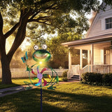 Frog Garden Decor Wind Spinners Outdoor, Garden Solar Lights Decorative Wind Sculpture Spinner Windmills for Patio Pathway Lawn Ornaments, Christmas Outdoor Frog Decor Gifts for Women Mom.