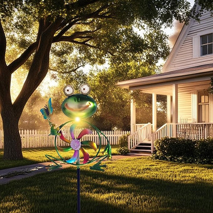 Frog Garden Decor Wind Spinners Outdoor, Garden Solar Lights Decorative Wind Sculpture Spinner Windmills for Patio Pathway Lawn Ornaments, Christmas Outdoor Frog Decor Gifts for Women Mom.