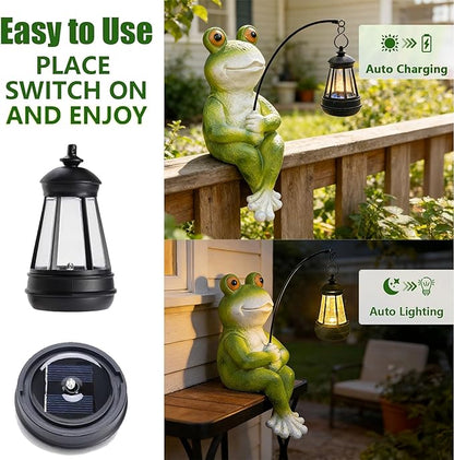 Teaeeno Solar Garden Statues Loving Frog Garden Decor Figurine Lights for Outside, Yard Decorations Outdoor Patio Decor, Gardening Gifts for Women