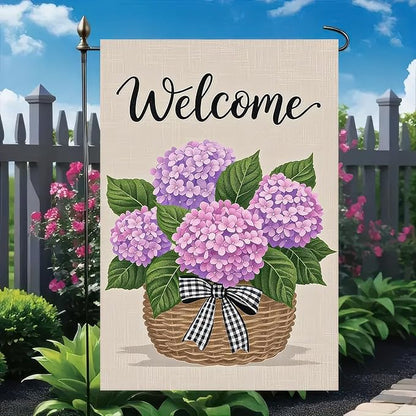 BlissYard Hello Spring Garden Flag Double Sided 12x18 Inch Hydrangea Basket Seasonal Welcome Small Flags For Outside Outdoor Decor Yard Farmhouse Holiday Spring Summer Decorations Yard Flags