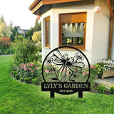 Personalized Metal Dragonfly Garden Signs with Stake, Custom Garden Signs for Outside Waterproof, Customized Name Sign Yard Lawn Gardens Decor Gardening Gifts for Moms Grandmas Gardeners