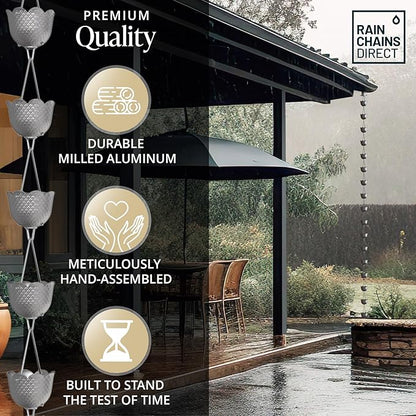 Rain Chains Direct - Pineapple Rain Chain - 8.5 FT - Milled Aluminum in Gray - Premium Rain Chains for Gutters