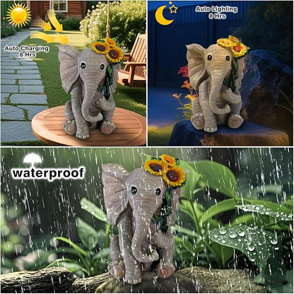 Solar Outdoor Garden Elephant Statues Lights, Good Luck Sunflower Elephant Statues for Women Outdoor Garden Decor for Outside Yard Front Porch Balcony Home, Birthday Easter Gifts for Adults Women