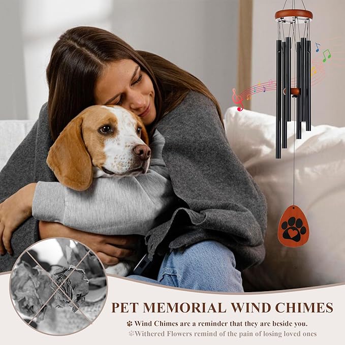 YU FENG 26'' Metal Dog Memorial Wind Chimes for Outside Loss of Dog Loved Pet with Gift Box & Cards - Pet Themed Remembrance Wind Chimes Ornament for Christmas Tree