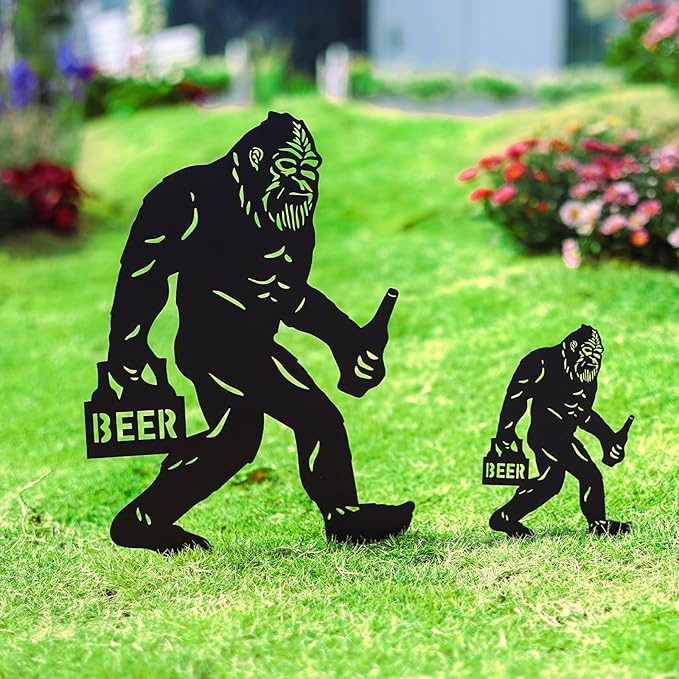 LHEARTMIC Bigfoot Metal Decorative Garden Stakes Big Foot Sasquatch Gifts for Women Men Bigfoot Silhouette Statues Outdside for Garden Decor, Yard Art, Lawn, Backyard, Pathway, Forests, Walkway