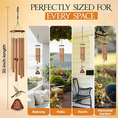 32 Inch Hummingbird Memorial Wind Chimes Outdoor, Sympathy Gifts for Loss of Loved One, Memorial Gifts for Loss of Mom, Sympathy Wind Chimes for Mother, Father, Brother, Sister