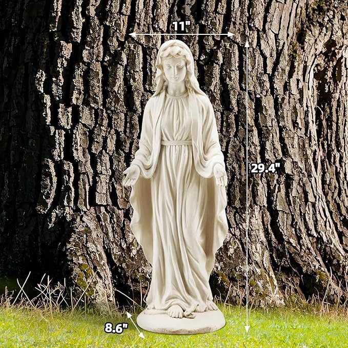 YOLENY Virgin Mary Statue Outdoor, 29.4 Inch Tall Garden Statue of Mary, All-Weather Outdoor Religious Blessed Mother Sculpture for Patio Yard Home Decor