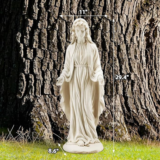 YOLENY Virgin Mary Statue Outdoor, 29.4 Inch Tall Garden Statue of Mary, All-Weather Outdoor Religious Blessed Mother Sculpture for Patio Yard Home Decor