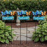 Large Butterfly Garden Stakes 42.1inch with Welcome Sign and Flowers, Butterfly Garden Decor Metal Yard Art for Spring, Lawn Ornaments, Pathway, Outdoor Summer Decorations
