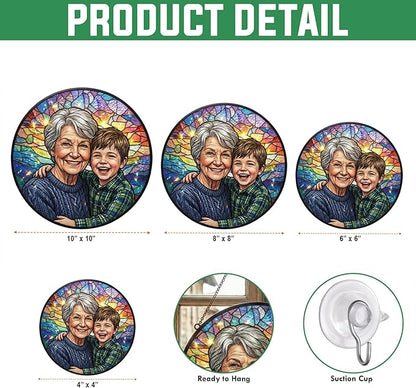 Personalized Stained Glass Suncatcher, Custom Photo Suncatcher for Grandma, Colorful Window Decor, Window Hanging Ornament, Ideal Gift for Mom, Grandma, Mother’s Day, Birthdays