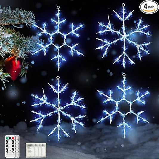Tuanse 4 Pcs Christmas Silhouette Window Lights Christmas Snowflake Lights with Remote Control LED Lighted Snowflake Decorations Xmas for Window Wall (Blue)